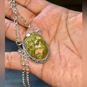 Unakite Jasper Pendant Necklace 15” - 17”